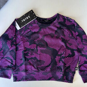 NWT girls Terez purple camo foil printed French terry long sleeve top sz Small